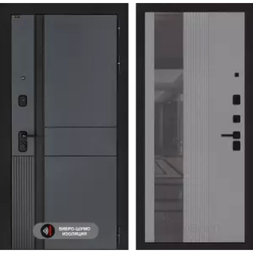 Входная дверь EVOLAB с Зеркалом 32 тонированным - Серый рельеф софт