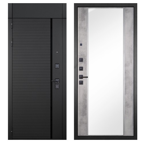 Гранит Пиано Черная с фрамугой, панель 051 зеркало Бетон светлый 16 мм