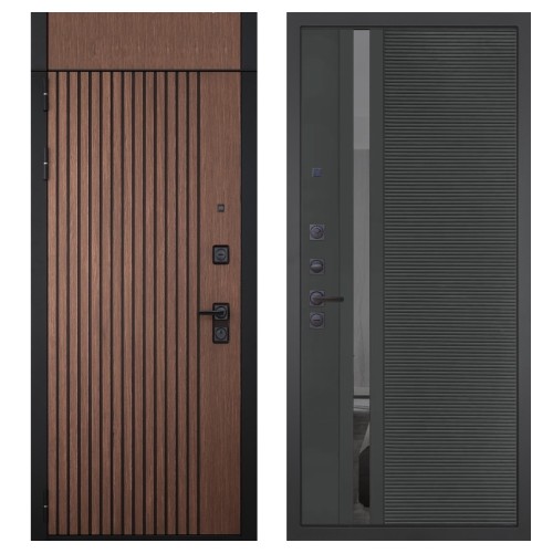 Гранит Шторм с фрамугой, панель 090 Черный кварц с зеркальной тонированной вставкой 10 мм