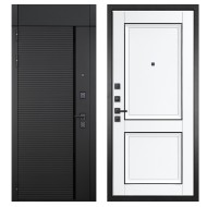 Гранит Пиано Черная с фрамугой, панель 070 Две филенки с молдингом белый матовый 12 мм