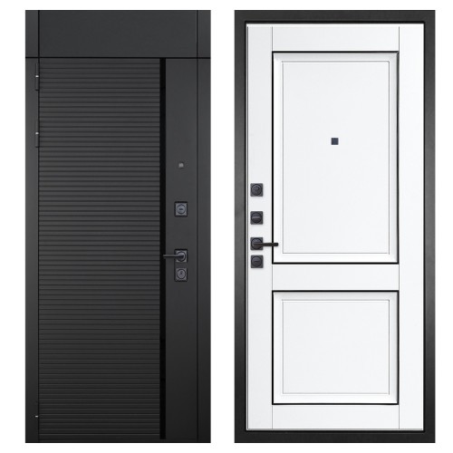 Гранит Пиано Черная с фрамугой, панель 070 Две филенки с молдингом белый матовый 12 мм