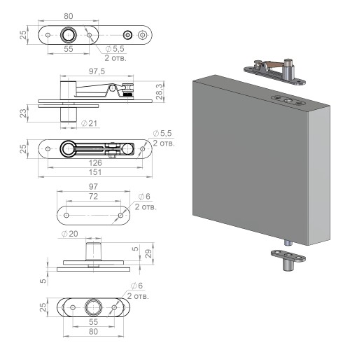 Комплект Armadillo (Армадилло) для маятниковых дверей Pivot.100 
