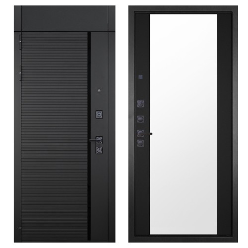 Гранит Пиано Черная с фрамугой, панель 071 зеркало Фацет 16 мм