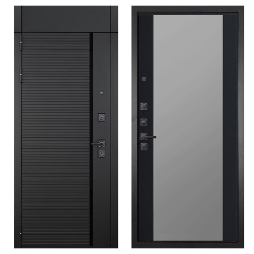 Гранит Пиано Черная с фрамугой, панель 074 зеркало фацет тонированное 16 мм