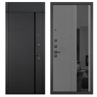 Гранит Пиано Черная с фрамугой, панель 086 Серый рельеф софт с тонированным зеркало 10 мм