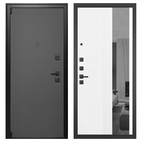 Гранит Лайт Графит, панель 085 Белый рельеф софт с тонированным зеркало 10 мм