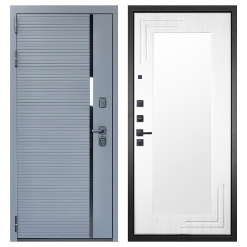 Гранит Пиано Серая, панель 019 зеркало Белый ясень 16 мм