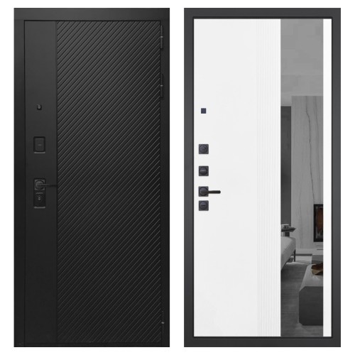 Гранит Симметрия, панель 085 Белый рельеф софт с тонированным зеркало 10 мм