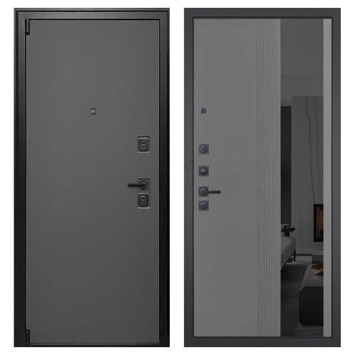 Гранит Лайт Графит, панель 086 Серый рельеф софт с тонированным зеркало 10 мм