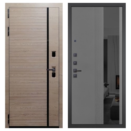 Гранит Пиано Эко, панель 086 Серый рельеф софт с тонированным зеркало 10 мм