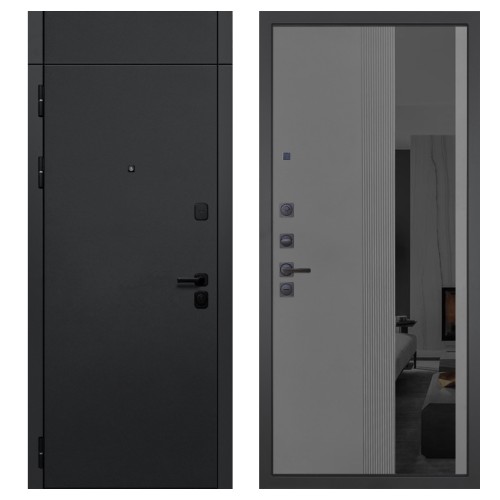 Гранит Горизонт с фрамугой, панель 086 Серый рельеф софт с тонированным зеркало 10 мм