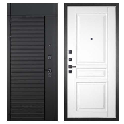 Гранит Пиано Черная с фрамугой, панель 018 Белый 16 мм