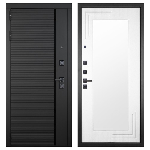 Гранит Пиано Черная, панель 019 зеркало Белый ясень 16 мм