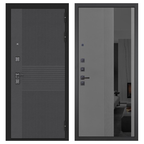 Гранит Гранж, панель 086 Серый рельеф софт с тонированным зеркало 10 мм