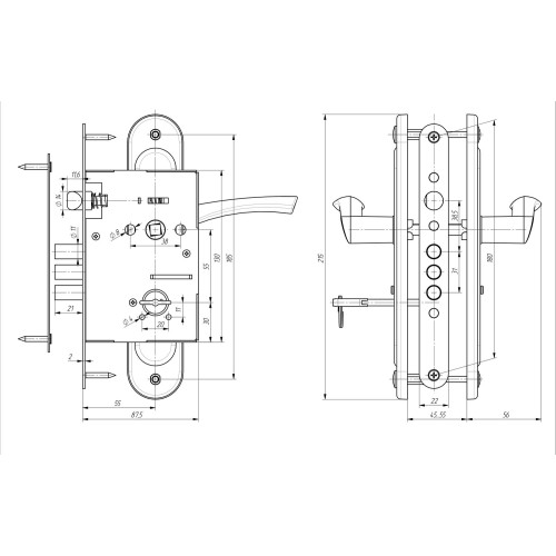 Замок Zenit (Зенит) врезной сувальдный с защёлкой в комплекте с ручкой ЗВ9.009/17 (медь), 4 кл. 