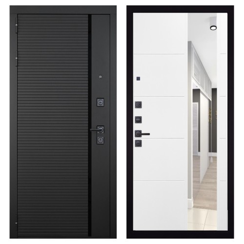 Гранит Пиано Черная, панель 083 Белый софт зеркало 10 мм