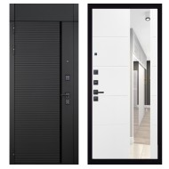 Гранит Пиано Черная с фрамугой, панель 083 Белый софт зеркало 10 мм