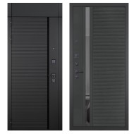 Гранит Пиано Черная с фрамугой, панель 090 Черный кварц с зеркальной тонированной вставкой 10 мм