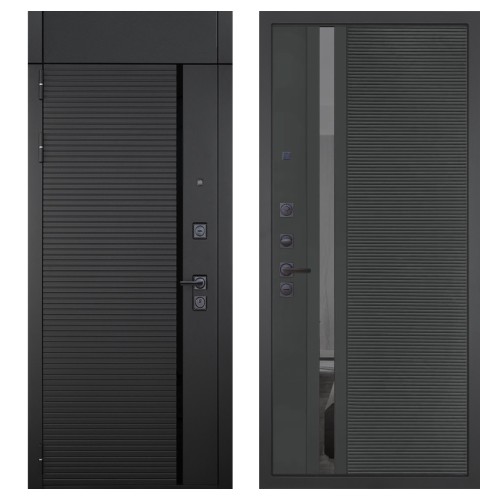 Гранит Пиано Черная с фрамугой, панель 090 Черный кварц с зеркальной тонированной вставкой 10 мм