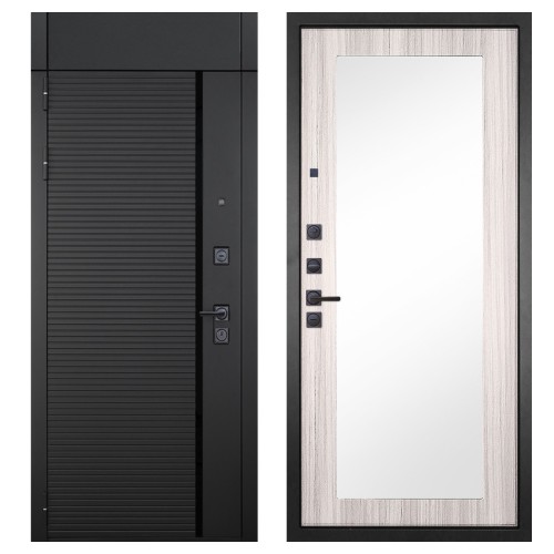 Гранит Пиано Черная с фрамугой, панель 032 зеркало Сандал светлый 12 мм