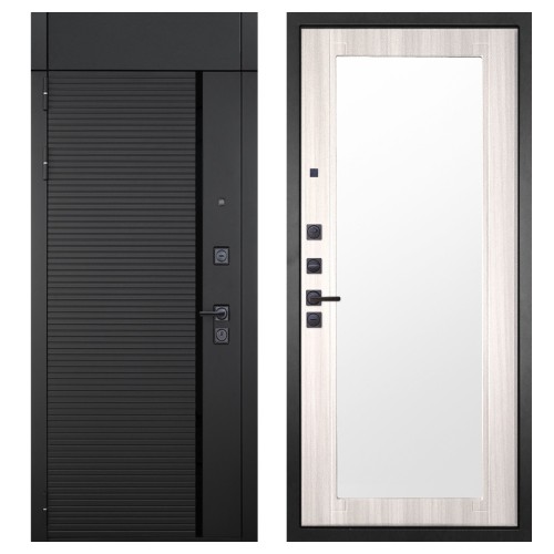 Гранит Пиано Черная с фрамугой, панель 017 зеркало Сандал светлый 16 мм