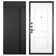 Гранит Пиано Черная с фрамугой, панель 035 Белая классика 12 мм