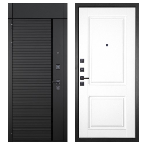 Гранит Пиано Черная с фрамугой, панель 035 Белая классика 12 мм