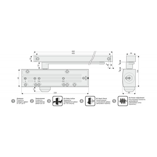 Дверной доводчик NOTEDO DC-025-095 SL+HO+DA+BC PRO