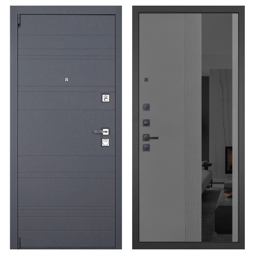 Гранит С61, панель 086 Серый рельеф софт с тонированным зеркало 10 мм