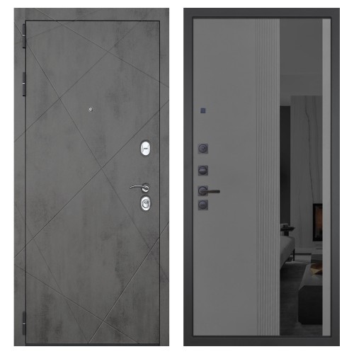 Гранит Дуэт, панель 086 Серый рельеф софт с тонированным зеркало 10 мм