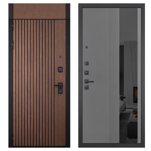 Гранит Шторм с фрамугой, панель 086 Серый рельеф софт с тонированным зеркало 10 мм