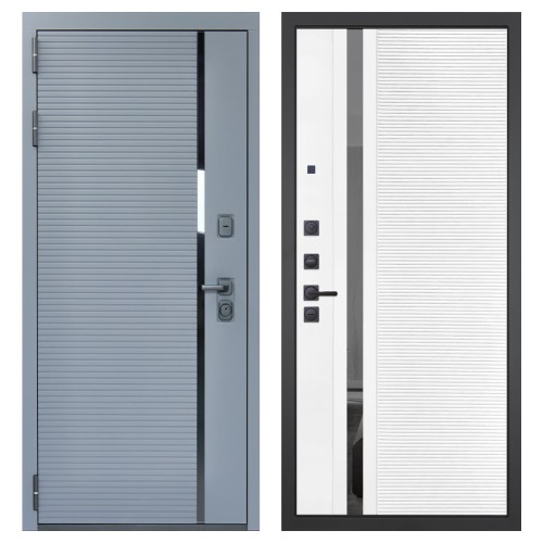 Гранит Пиано Серая, панель 089 Белый софт с зеркальной тонированной вставкой 10 мм