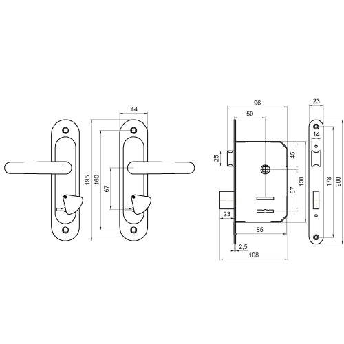Замок Absolyute (Абсолют) врезной сувальдный с защёлкой в комплекте с ручкой ЗВ9.2-08 (бронза), 3 кл. 