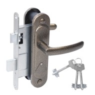 Замок Absolyute (Абсолют) врезной сувальдный с защёлкой в комплекте с ручкой ЗВ9.2-08 (бронза), 3 кл. 