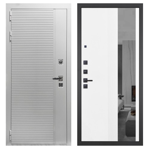 Гранит Пиано Белая, панель 085 Белый рельеф софт с тонированным зеркало 10 мм