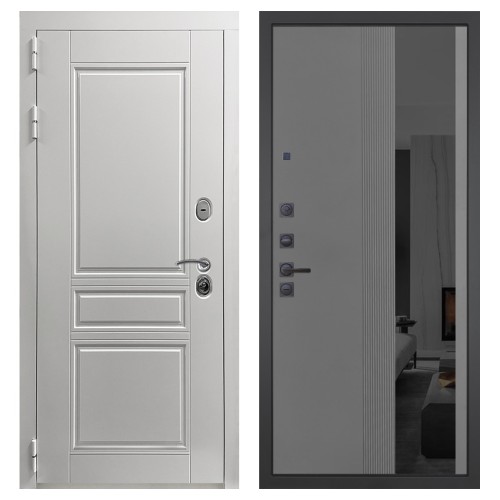 Гранит Лира Белая, панель 086 Серый рельеф софт с тонированным зеркало 10 мм