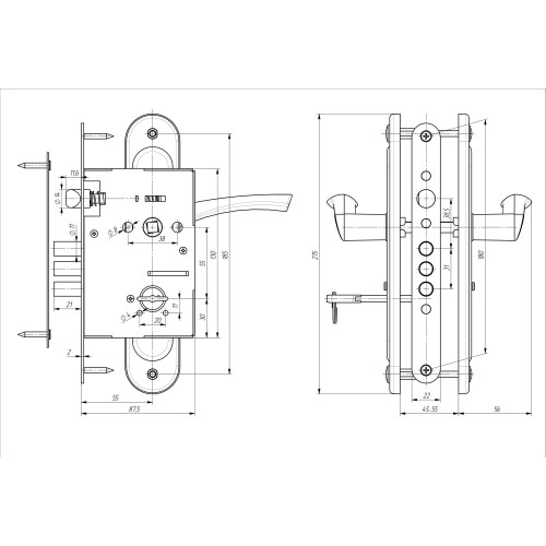 Замок Zenit (Зенит) врезной сувальдный с защёлкой в комплекте с ручкой ЗВ9.009/17 (серебро), 4 кл. 