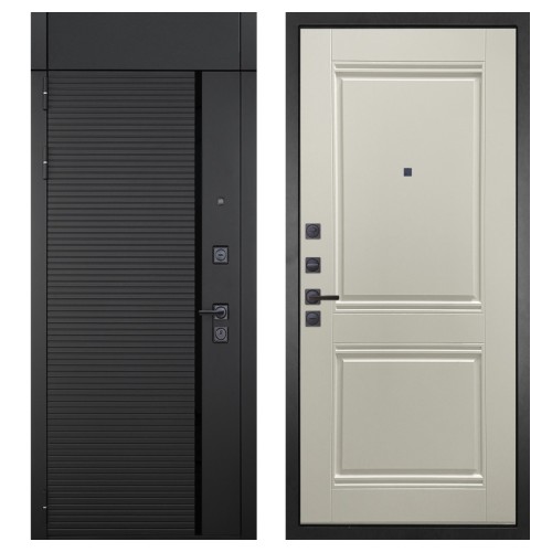 Гранит Пиано Черная с фрамугой, панель 064 Роял Вуд светлая со структурой 12 мм