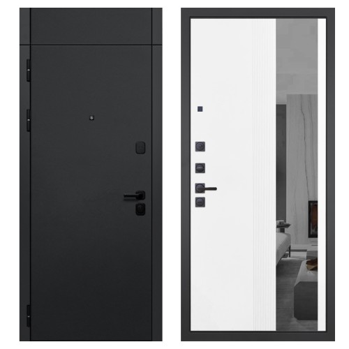 Гранит Горизонт с фрамугой, панель 085 Белый рельеф софт с тонированным зеркало 10 мм