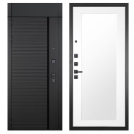 Гранит Пиано Черная с фрамугой, панель 010 зеркало Белый матовый 16 мм