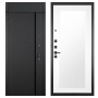 Гранит Пиано Черная с фрамугой, панель 010 зеркало Белый матовый 16 мм