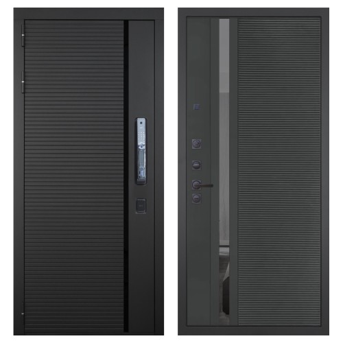 Гранит Пиано Смарт, панель 090 Черный кварц с зеркальной тонированной вставкой 10 мм