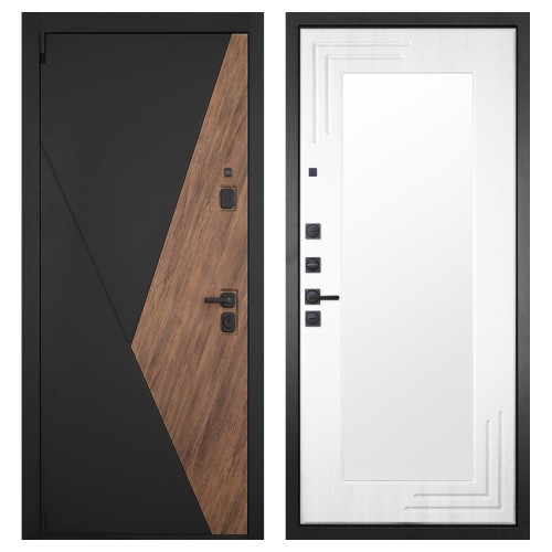 Гранит Геометрия, панель 019 зеркало Белый ясень 16 мм