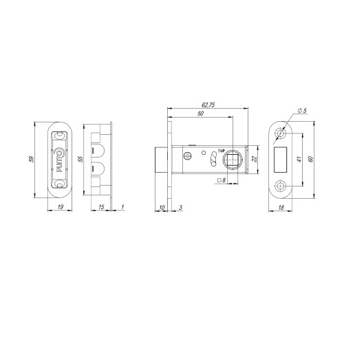 Защелка Punto (Пунто) врезная магнитная ML50-8 GR-23 графит 