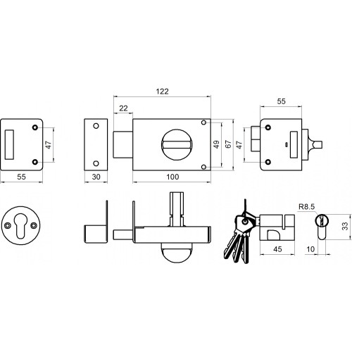 Замок Omega (Омега) накладной цилиндровый ЗН1 черный 