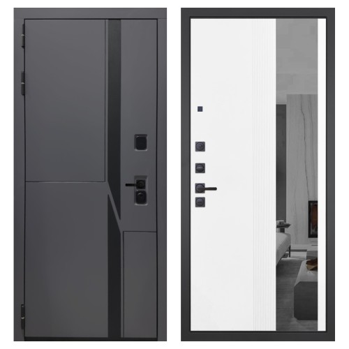 Гранит НаноБлэк лайн, панель 085 Белый рельеф софт с тонированным зеркало 10 мм