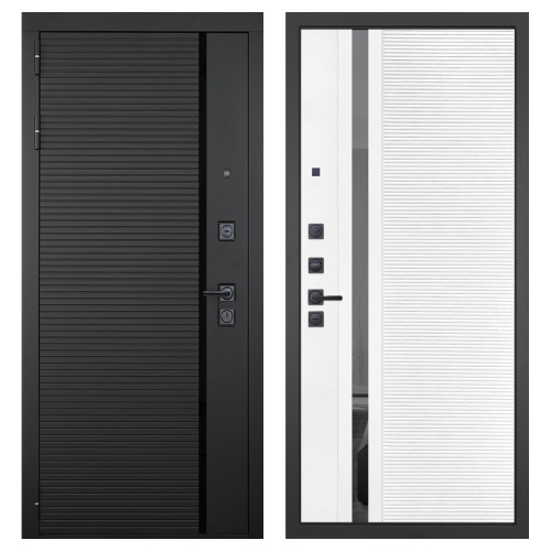 Гранит Пиано Черная, панель 089 Белый софт с зеркальной тонированной вставкой 10 мм