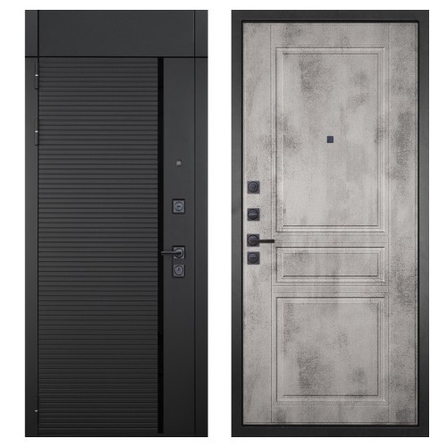 Гранит Пиано Черная с фрамугой, панель 043 Бетон светлый 12 мм