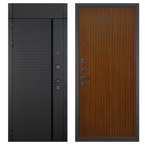 Гранит Пиано Черная с фрамугой, панель 087 Дуб кантри темный с фрезеровкой 10 мм