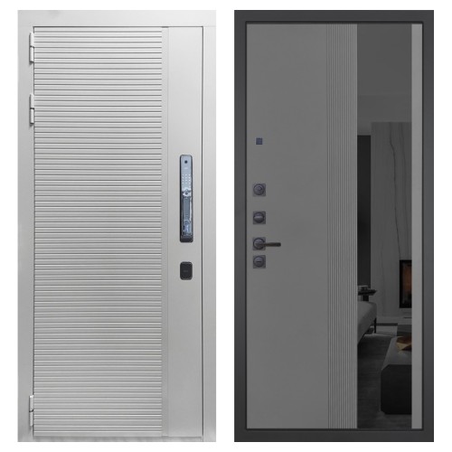 Гранит Пиано Смарт Белая, панель 086 Серый рельеф софт с тонированным зеркало 10 мм